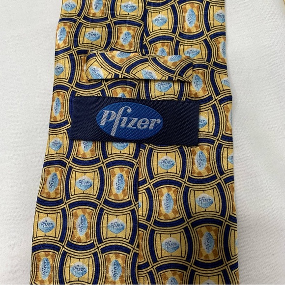 PFIZER Logo Patterned 100% Silk Men’s Neck Tie - Picture 4 of 5